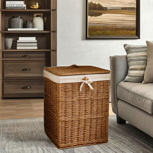 Paniers de rangement ronds durables en rotin naturel avec poignées Organisateur tissé à la main pour chaussures à linge Vêtements Décoration intérieure - Product Image 1