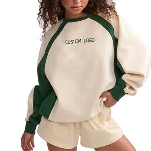 Vente en gros personnalisé 100% coton Fitness Sportswear Sweatshirts Color Block Loose Fit manches longues col rond sweats à capuche pour femmes - Product Image 2