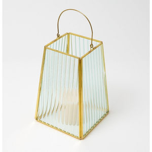 Lanterne en métal moderne en gros, cadre doré avec verre texturé et poignée pour la décoration de la maison, mariage, intérieur et extérieur - Product Image 2