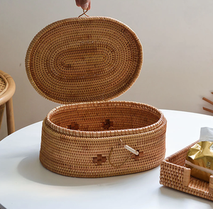 NEW ARRIVAL Vietnam Handmade House Decor Natural Material <b>Rattan</b> Oval <b>Storage</b> <b>Box</b> with Lids - Product Image 2