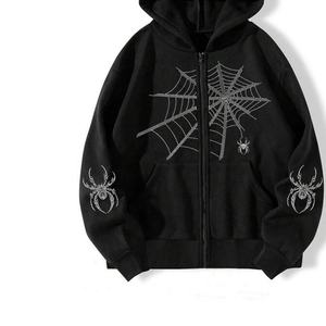 French Terry Zip Up <b>Oversize</b> <b>Men's</b> <b>Hoodie</b> Custom Rhinestone Logo Street wear Pullover <b>Hoodie</b> <b>For</b> <b>Men</b> And Women - Product Image 2