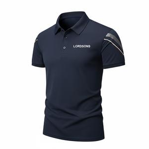 Polo homme bleu marine personnalisé avec logo, en coton piqué respirant, coupe ajustée, manches courtes, décontracté, pour le golf et le sport, T-shirts polo 2026 - Product Image 1