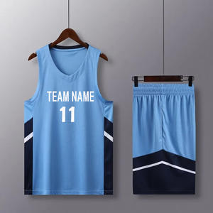 Maillots de basket-ball personnalisés pour équipe bleue pour adultes, taille plus, unisexe, respirant, 100% polyester, ensemble uniforme de basket-ball en gros - Product Image 1