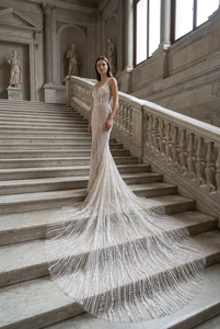Tissu en dentelle de tulle tissé ondulé perlé de perles d'ivoire de luxe pour robes de mariée, robes de soirée, couture DIY pour filles - Product Image 2