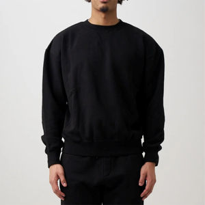 Custom Logo High Quality <b>Men's</b> <b>Black</b> Fleece Crewneck Sweatshirt Soft and Pullover Casual Wear - Product Image 1