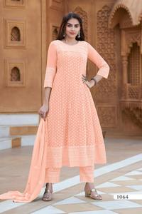 Nouvelle collection de Kurti pantalon en georgette de qualité supérieure, style indien, avec travail lourd de type Shiffli, avec dupatta, fournisseur indien - Product Image 5