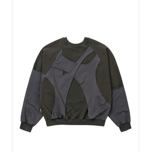 Logotipo personalizado de alta calidad de gran tamaño ropa de calle empalme angustia lavado diseño esencial moda angustia Sudadera con capucha para hombres - Product Image 3