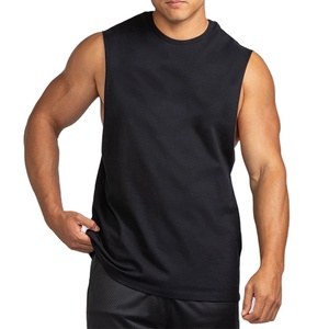 Camiseta sin mangas con corte lateral, diseño liso, personalizable con logo serigrafiado, estilo deportivo holgado y moderno para gimnasio, en blanco. - Product Image 3