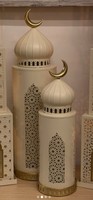 Lanterne décorative islamique de luxe avec dessus en forme de croissant, découpe en métal, éclairage d'ambiance chaleureux pour le salon, la chambre à coucher, la décoration de prière