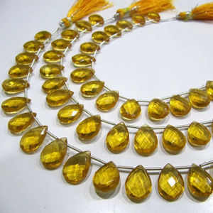 Cuentas en forma de pera facetadas de cuarzo hidráulico citrino Cuentas de piedras preciosas amarillas largas de 8 pulgadas con tamaño Briolette de aproximadamente 10x14mm - Product Image 1