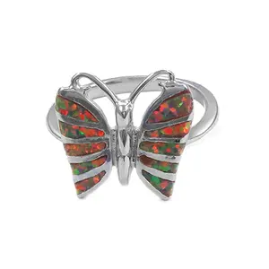 Anillo de Plata 925 con Mariposa y Ópalo para Mujer, Diseño Geométrico, Baño de Rodio y Oro, Tecnología de Engaste de Bisel, Joyería Femenina - Product Image 2
