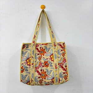 Main bloc imprimé indien à la main coton Shopping sac fourre-tout femmes sac fourre-tout à la main bloc imprimé matelassé sac à bandoulière' - Product Image 1