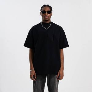 Derniers t-shirts décontractés basiques 100% coton pour hommes, épaules tombantes surdimensionnées avec manches courtes, tissu tricoté avec logo personnalisé - Product Image 4