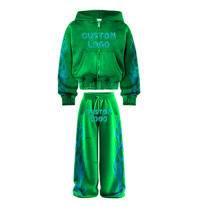 Dtg Custom Printing Graphic Screen Print Logo Double Waist Sweatpants Sun Fade Vintage Acid Wash Plus Size <b>Fleece</b> <b>Hoodie</b> Set - Product Image 6