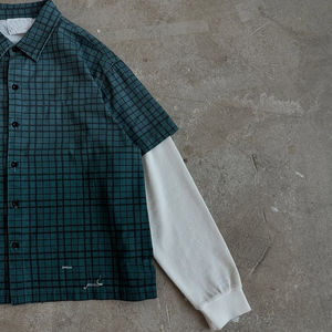 Chemise d'été à carreaux décontractée personnalisée vintage sérigraphie Boxy Fit unisexe boutons double couche chemise à manches longues pour hommes - Product Image 3