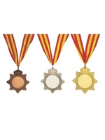 Médaille en métal personnalisable (or, argent, cuivre, cristal) pour compétition sportive, avec ruban, taille et logo personnalisables, finition polie