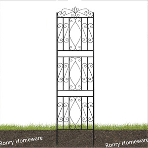 Treillis de jardin <span class=keywords><strong>en</strong></span> fer traité thermiquement de style moderne, écologique, avec piquets <span class=keywords><strong>en</strong></span> métal noir, accessoires pour plantes grimpantes, 2 ensembles - Product Image 5