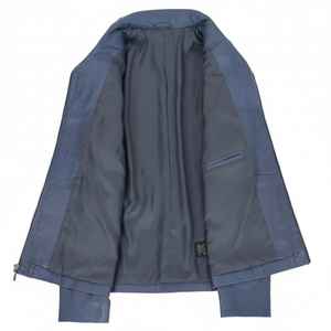 Veste de motard décontractée ajustée en cuir véritable de mouton bleu pour femme avec doublure en coton Vêtement d'extérieur - Product Image 4