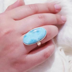Bague Larimar classique en argent Sterling 925 faite à la main pour femmes, incrustation de réglage de lunette pour propositions mariages anniversaires - Product Image 2