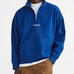 Jersey extragrande liso de calidad superior para hombre, levantado de último diseño Sudadera con cuello, media cremallera, básico, mezcla de algodón - Product Image 1