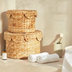 Boîtes de rangement élégantes en jacinthe d'eau avec couvercle | Boîte de rangement ronde écologique pour salon chambre salle de bain cuisine - Product Image 5