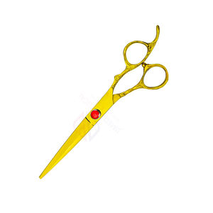 Tijeras de corte de pelo liso profesionales personalizadas, tijeras de peluquero para diestros de acero inoxidable dorado, punta roma afilada fija - Product Image 3