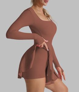 Robe de sport respirante pour femmes, séchage rapide, extensible dans 4 directions, manches longues, logo avant, jupe de tennis - Product Image 5