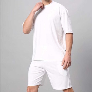 Conjunto de pantalones cortos y camisa Unisex, chándal de verano con cuello redondo, camiseta, pantalones cortos, conjuntos de chándal de algodón para hombres, transpirables de gran tamaño - Product Image 4