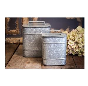 Cajas de almacenamiento antiguas galvanizadas de granja de Metal decorativas Cajas de maletero de Metal redondo con asa - Product Image 4