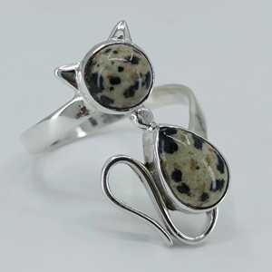 Anillo de Plata de Ley 925 con Jaspe Dálmata, Hecho a Mano, Estilo Boho, Joyería con Piedra de Nacimiento de Marzo, Regalo Perfecto para su Cumpleaños o Aniversario - Product Image 4