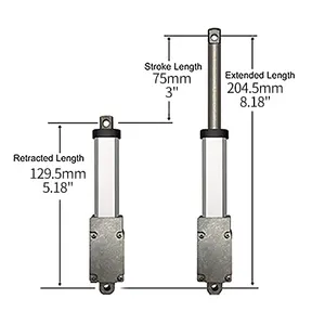 75MM 6V 12V 24V DC 모터 7 mm/s 29lbs 128N 13Kgs 금속형 마이크로 전기 선형 액추에이터 최대 추력