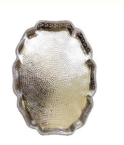 Plateau de service en argent de forme ovale traditionnel avec bordure en filigrane ornée - Product Image 1