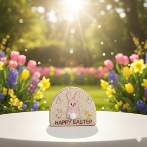 Nouveau support de serviette de table brodé pastel élégant avec lapin de Pâques, décor de table de printemps multi-lapins à sequins scintillants - Product Image 3