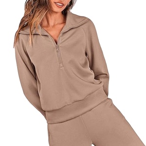 Ensemble de vêtements de sport fitness à motif solide pour femmes chaud à manches longues décontracté haut court et pantalon de survêtement pour l'hiver 2026 - Product Image 3