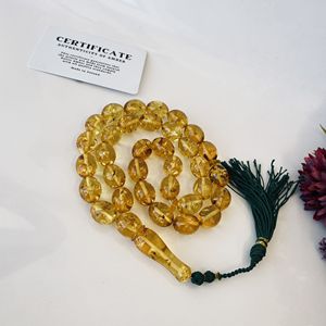 Tasbih de Ámbar Báltico Natural, Cuentas de Oliva Amarillas, Regalo de Ramadán - Product Image 1