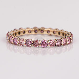 Lujosa banda de boda de eternidad completa de diamante cultivado en laboratorio de corte redondo rosa Platino, regalo de boda de lujo clásico para mujer - Product Image 1