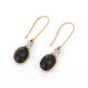 ใหม่แฟชั่นคุณภาพสูง 100% ธรรมชาติสีดําดาวและเพชรห้อยต่างหู 14K สีเหลืองทองเครื่องประดับ Fine ขาย - Product Image 1