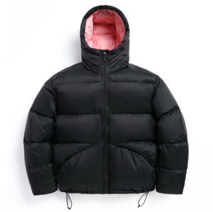 Veste d'hiver épaisse et chaude en duvet surdimensionnée unisexe personnalisée avec doublure contrastée rose, parka lourde, vêtements de rue - Product Image 1