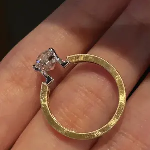 Bague en diamant de laboratoire ovale HPHT CVD certifié IGI, or 14K 18K, finition brossée, pour homme et femme, fiançailles et mariage - Product Image 5