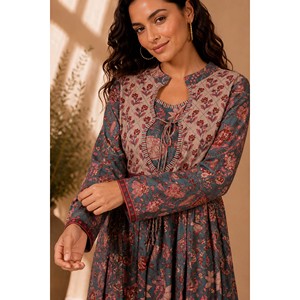 Vestido Maxi de Algodón con Estampado Floral para Mujer, Talla Grande, Estilo Oficina y Club, Marca Mehrbano Zareen, Talla XS - Product Image 2