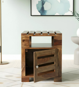 Solid Wood Side <b>Table</b> In Teak Finish Modern Accent <b>End</b> <b>Table</b> For Living Room Bedroom Home Decor Furniture - Product Image 1