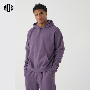 2025 personnalisé surdimensionné côtelé tissu goutte épaule Baggy sweats à capuche thermiques avec conception doublée hiver 100% coton sweats à capuche hommes - Product Image 1