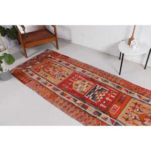 3.2x9.5 ft Turkish Rug, Kilim Rug, <b>Red</b> Camouflage Rug <b>Wool</b> - Product Image 3