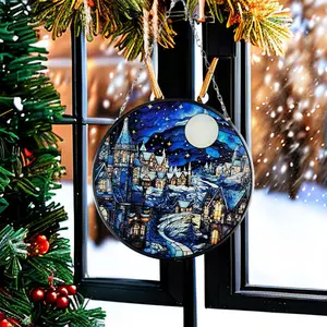 Starry Night Village: Handcrafted Enchanted Forest Mosaic Glass Suncatcher With Magical Sunbeam Diffusion