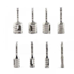 Kit de 8 Piezas de Brocas Trepanadoras para Implantes Dentales con Certificación CE, Acero Inoxidable con Recubrimiento de Plasma Dorado, Fuente de Alimentación Manual - Product Image 3