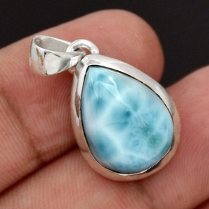 Colgante Solitario de Piedra Larimar, Chapado en Rodio y Oro, Plata de Ley 925, Joyería Moderna para Mujer, Unisex, Aniversario - Product Image 4