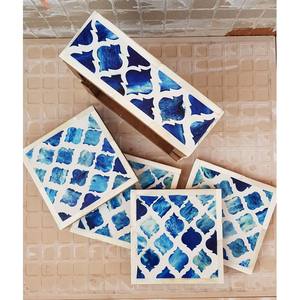 Sous-verres en os incrusté de haute qualité, forme carrée et multicolores, décoration pour la maison, le bureau et la table chez Address Crafts India - Product Image 3
