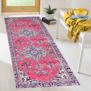 Pink Bohemian <b>Runner</b> Rug: Machine <b>Washable</b>, Pet Friendly,Nonwoven Thin Rug - Product Image 1