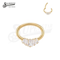 SUPERSTAR Anneau septum nez titane G23 charnière click, zircone ronde cœur fleur bijou piercing corps