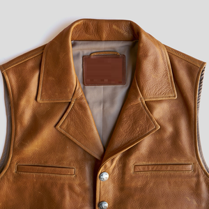 Gilet en cuir marron fermeture à bouton unisexe gilet personnalisé respirant hiver décontracté OEM couleur personnalisée teint uni - Product Image 4